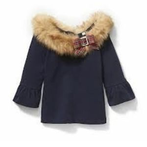 Janie and Jack Faux Fur Tartan Bow Top s 8